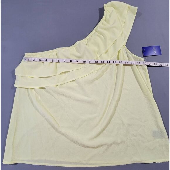 Apt. 9 Yellow Shirt Ruffled One Shoulder Blouse Stretch NEW $30 Women's Size XL - Picture 5 of 9